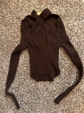Urban Outfitters Dark Brown Ribbed Off-Shoulder Cutout Sweater